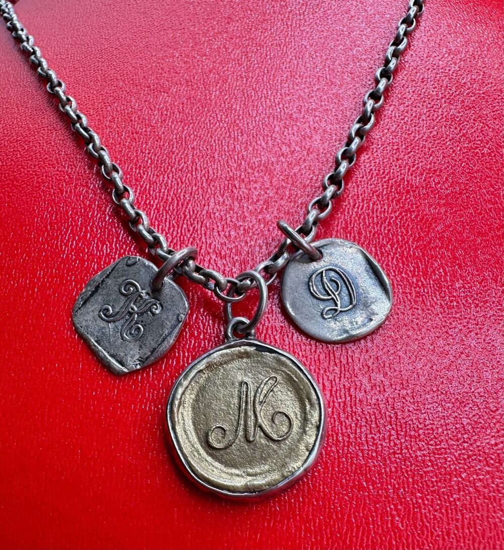 Waxing Poetic Initials K M D Sterling Silver 925 Chain Necklace